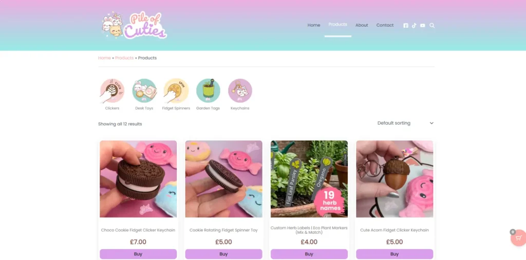 website designed for a 3d printed goods